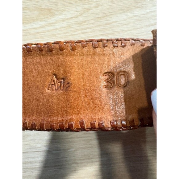 Handcrafted Boho Leather Belt w/ Colorful Ethnic Textile Inlay Stitching Size 30 - Picture 3 of 3